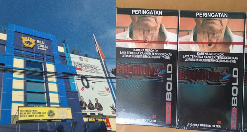 Ilustrasi Rokok Premium Bold dan Bea Cukai Madura.