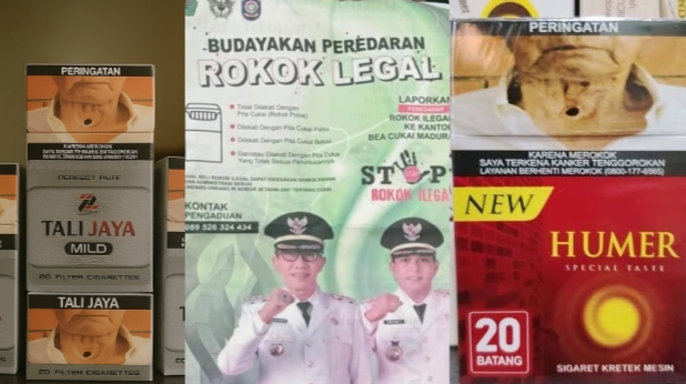 Flayer Bupati dan Wakil Bupati Pamekasan dan Rokok ilegal di daeranya.