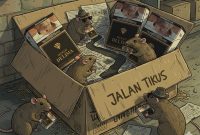 Ilustrasi AI rokok bodong merek Merah Delima dengan tikus.